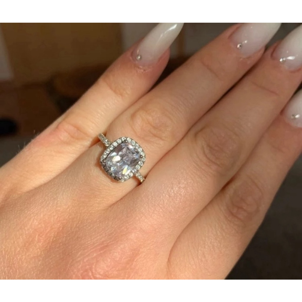 6ct Cushion Cut Halo Engagement Ring | 925 Sterling Silver Platinum - Picture 13 of 16